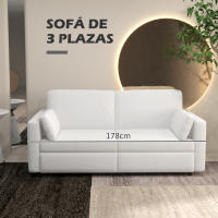 HOMCOM Sofá de 3 Plazas Sofá de Salón Tapizado en Poliéster con 2 Cojines Acolchado Sofá de Diseño para Dormitorio 178x82x85 cm Crema - details 3
