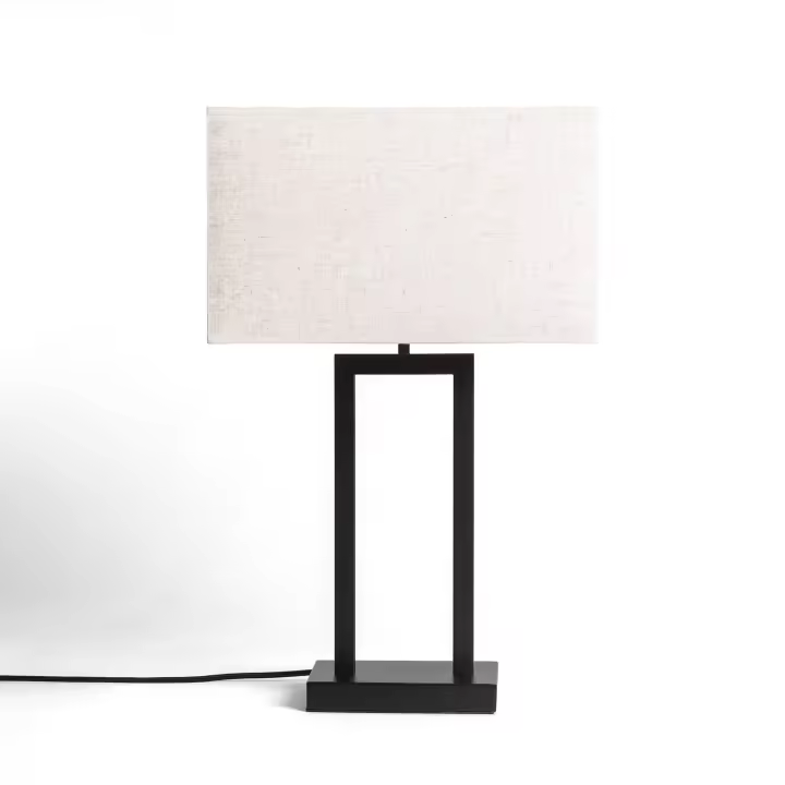 LEDKIA LIGHTING - Lámpara de Mesa Metal y Tela | Diseño Elegante Rectangular | Compatible con Bombilla LED E27 | Perfecta para Hogar y Oficina | Color Negro, Metal y Tela - 1