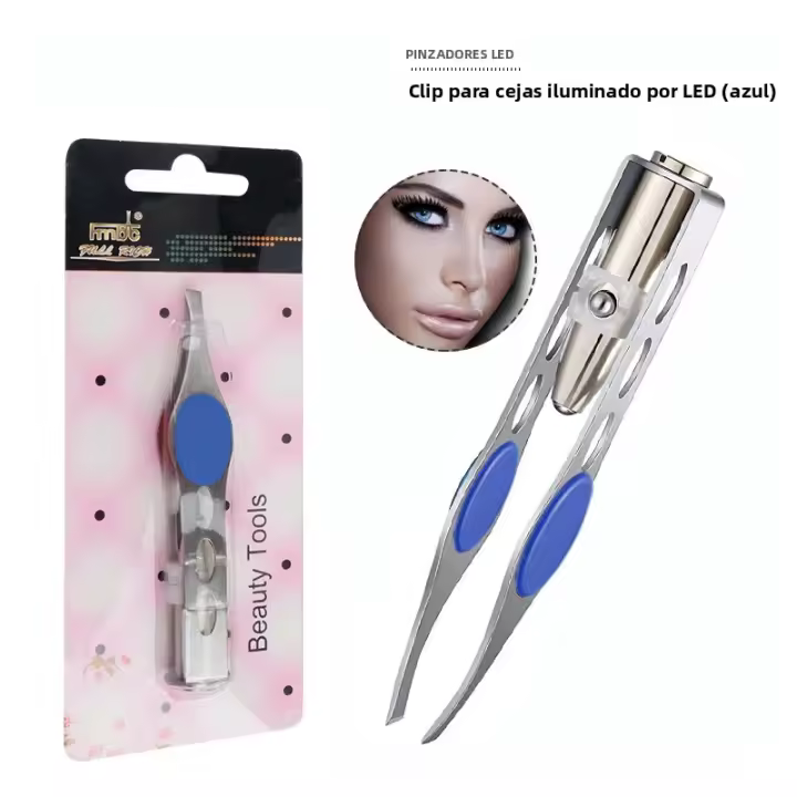 Aguja De Cejas LED Con Punta Oblicua De Acero Inoxidable Herramienta De Maquillaje Para Eliminación De Vello Y Clip De Pestañas Falsas - 1