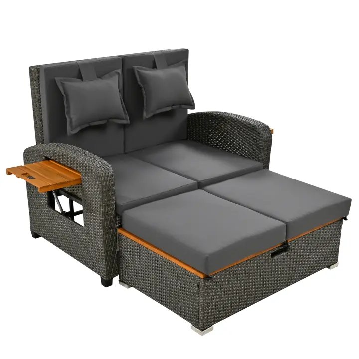 Conjunto de chaise longue de Jardín Para 2 plazas, Trino gris, apoyo ajustable, patites de Apoyo, Con reposapiés o como Cama de exterior, Con Juguetes y Juguetes de asiento - 1