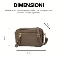 Bolso de HOMBRO mujer de cuero Genuino, bandoleras Mujer pequeñas, ajustable Y 2 bolsos con Cremallera, Italian artesania JOY Taupe - details 1