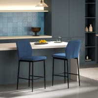 HOMCOM Juego de 2 Taburetes de Bar Taburetes Altos de Cocina con Respaldo y Reposapiés Tapizado en Terciopelo Marco de Acero Taburetes Altos Modernos para Comedor Mostrador Azul - details 3