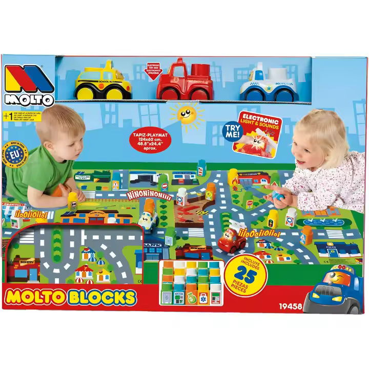 Molto Blocks - Set 3 Coches + Tapiz Grande - Juego Educativo - Juego Infantil - 25 Piezas - Edad +1 Año - 1