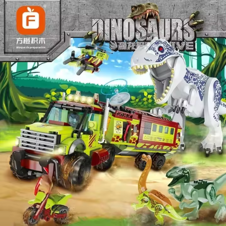 Bloques De Construcción Jurassic Dino World Con Vehículo De Tierra Tyrannosaurus Y Camión De Transporte Triceratops Figuras De Dinosaurio DIY Juguetes Para Niños - 1