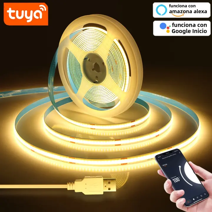 Tira De Luz LED COB Con Control Remoto Y Aplicación Tuya Smart Life Dimmable Compatible Con Alexa Y Google Home IP65 Impermeable 1M 2M 3M 5M WiFi 5V USB Para Sala De Estar - 1