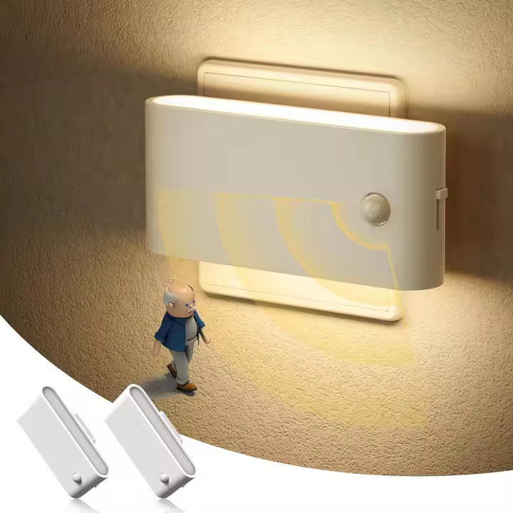 Luz Nocturna, 2 Piezas Luz Nocturna Infantil con Sensor de Movimiento, Brillo Ajustables 0-100LM, 3000K Blanco Cálido, Luz Noche Enchufe para Habitación Bebé, Dormitorio, Pasillos, Sala - 1
