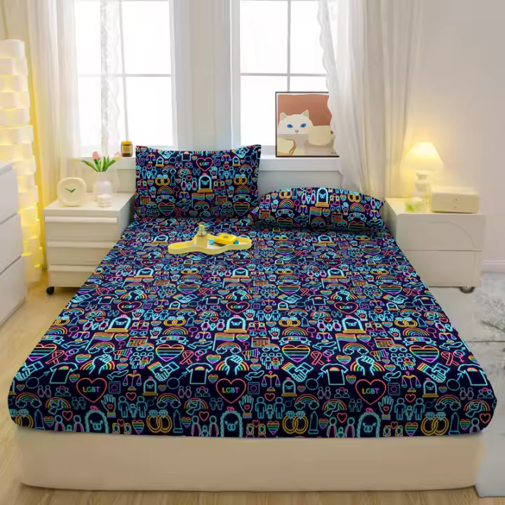Sábana Fitted Moderna Y Sencilla Con Patrón Geométrico En Mate 100% Poliéster Para Cama Sin Almohadillas De Edredón - 1