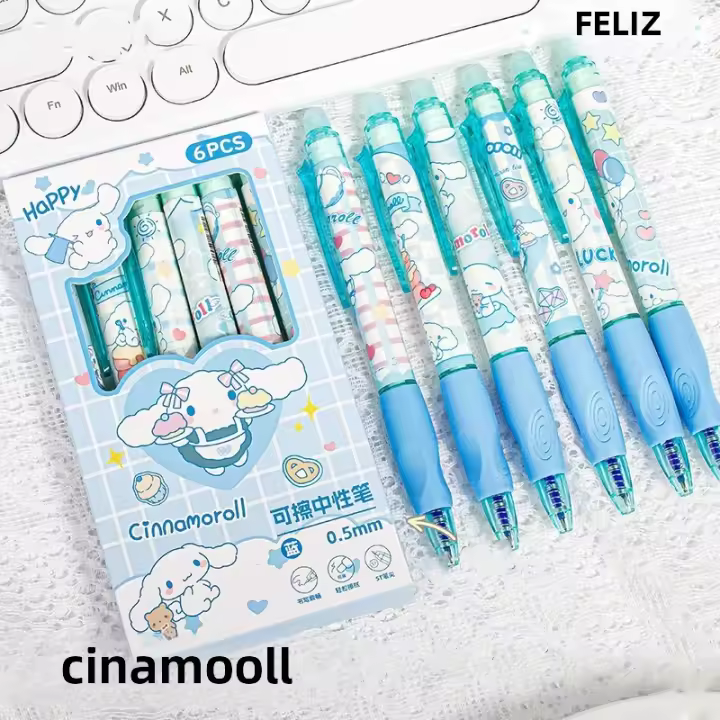 6pcs Bolígrafos De Gel Erasables Sanrio Pochacco Kuromi Cinnamoroll Hello Kitty Para Estudiantes Suministros De Oficina Y Escuela Estilo Japonés - 1