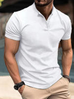 Camiseta De Algodón Para Hombre Con Collar Henry Y Manga Corta Estilo Casual Slim Fit Tees Cómodas Para Uso Diario Con Botones Basicas Tops Para Primavera Y Verano - details 6