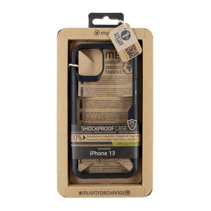 muvit for change funda shockproof 2m compatible con Apple iPhone 13 transparente/negra - 1