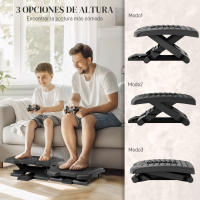 HOMCOM Reposapiés de Oficina Reposapiés con Altura y Ángulo Ajustable Reposa Pies con Superficie de Masaje y Almohadillas Antideslizantes para Estudio Hogar Negro - details 2