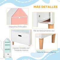HOMCOM Estantería de Madera Infantil Forma de Casa Librería para Niños con Compartimentos Abiertos y Cajón de 2 Colores Blanco - details 4