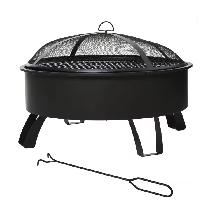 Outsunny Brasero Exterior Ø76x49,5 cm 2 EN 1 Profundidad del Cuenco 18 cm con Rejilla de Cocina Parrilla para Barbacoa Calefacción Tapa de Malla Atizador de Fuego para Patio Jardín Negro - 1