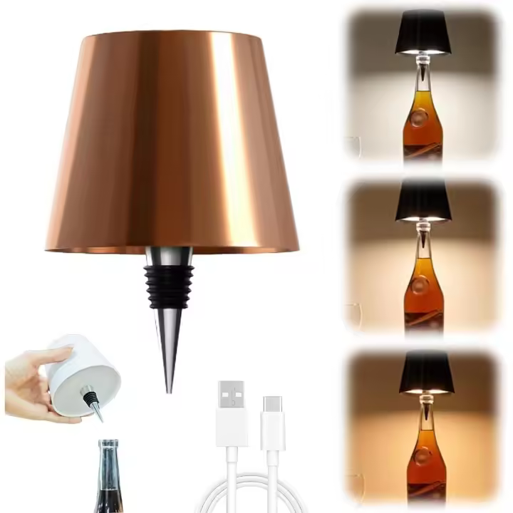 Lámpara de botella inalámbrica, lámpara LED portátil inalámbrica para botella con 3 modos de atenuación de luz, cabezal de luz recargable para botella de vino, lámpara de mesa táctil para dormitorio, regalos de cumpleaños y Navidad - 1