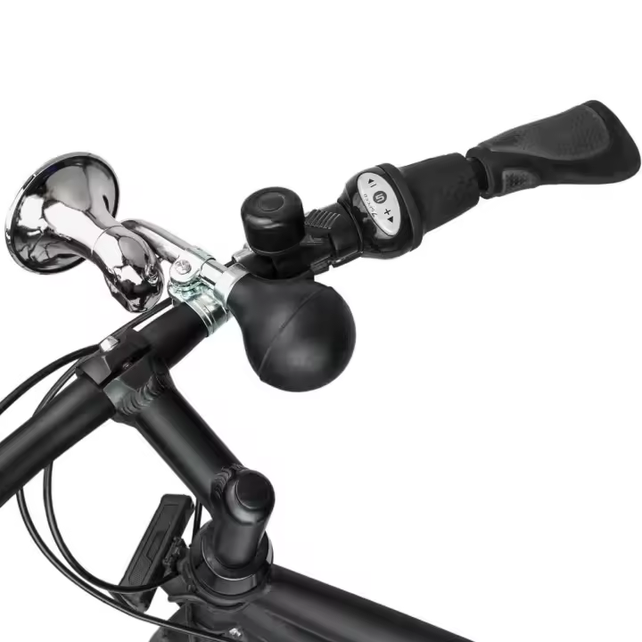 Bocina Vintage para Bicicleta de Diseño Clásico con Corneta - Sonido de Bocina para Bici, Arandela Metálica Incluida - Tamaño 73 x 177 x 73 mm, Goma Negra y Trompeta Metálica Cromada - 1
