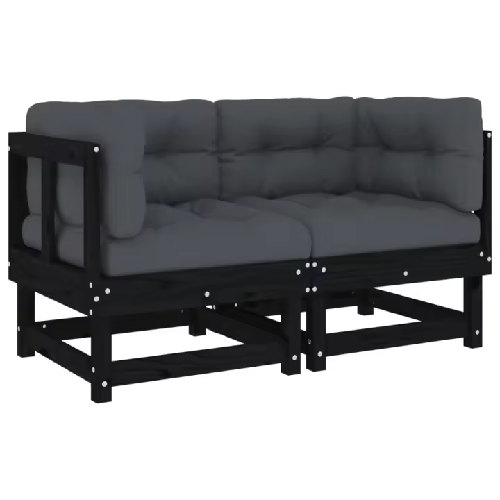 vidaXL Sofás esquineros con cojines 2 uds madera maciza de pino Pino natural, Pino blanco, Pino gris Conjunto Terraza Muebles Jardín Exterior Juego de Muebles de jardín Mueble Jardín Exterior Muebles de Salon Exterior - 1
