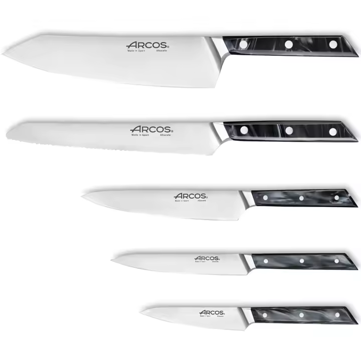 ARCOS Eclipse - Set Completo de 5 Cuchillos de Cocina - Acero Inoxidable Forjado Nitrum® - Mango Acrílico Negro Nacarado - 1