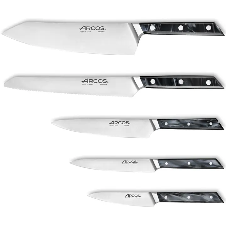 ARCOS Eclipse - Set Completo de 5 Cuchillos de Cocina - Acero Inoxidable Forjado Nitrum® - Mango Acrílico Negro Nacarado - 1