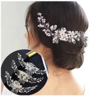 Peine De Novia Romántico Con Perlas Y Cristales Rhinestone Accesorio De Cabello Para Mujeres Fiesta Boda Joyería De Cabeza - details 3