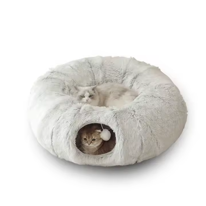 Cama De Gato De Felpa Con Túnel Multifuncional Para Gatos De Interior Mirilla Donut Mullido Con Túnel Cama Para Gatos Interior - 1