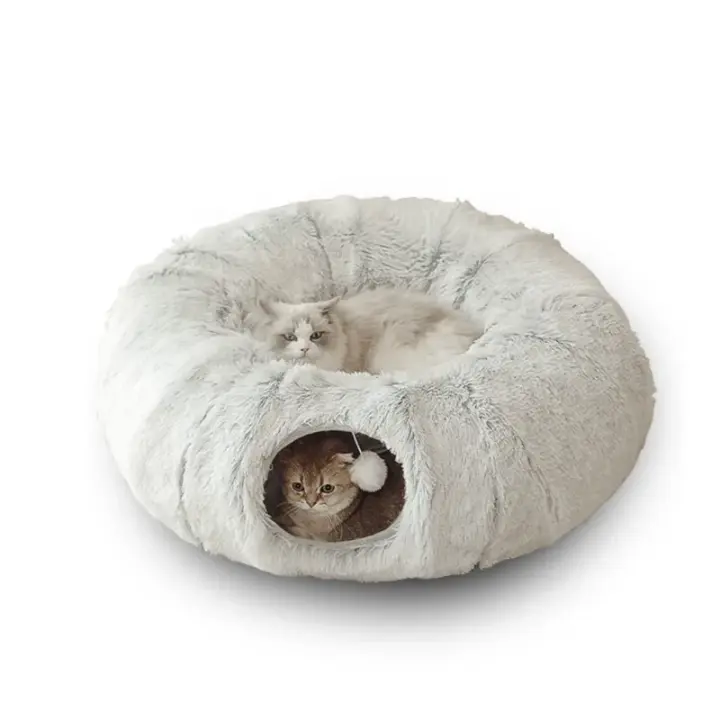 Cama De Gato De Felpa Con Túnel Multifuncional Para Gatos De Interior Mirilla Donut Mullido Con Túnel Cama Para Gatos Interior - 1