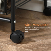 HOMCOM Carrito Auxiliar con Ruedas Carrito Verdulero de 3 Niveles Carrito de Cocina con 2 Cestas y 4 Ganchos para Comedor Salón 60x38x85,5 cm MarrónRústico - details 4