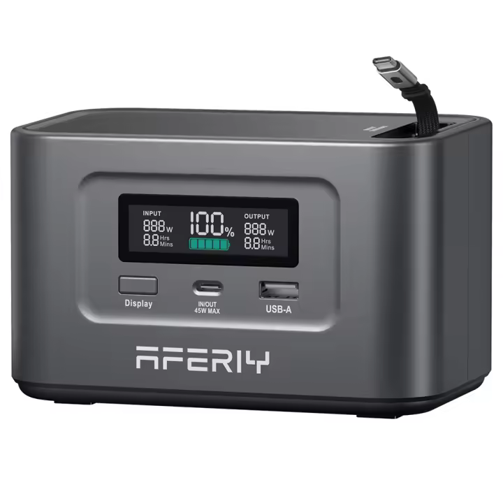 AFERIY Nano100 Estación de Energía Portátil, 100W 99.2Wh, Cable Tipo-C Telescópico, Aprobado para Aeropuerto, Carga Completa en 1.5h, Batería LiFePO₄ de 3000+ Ciclos - 1