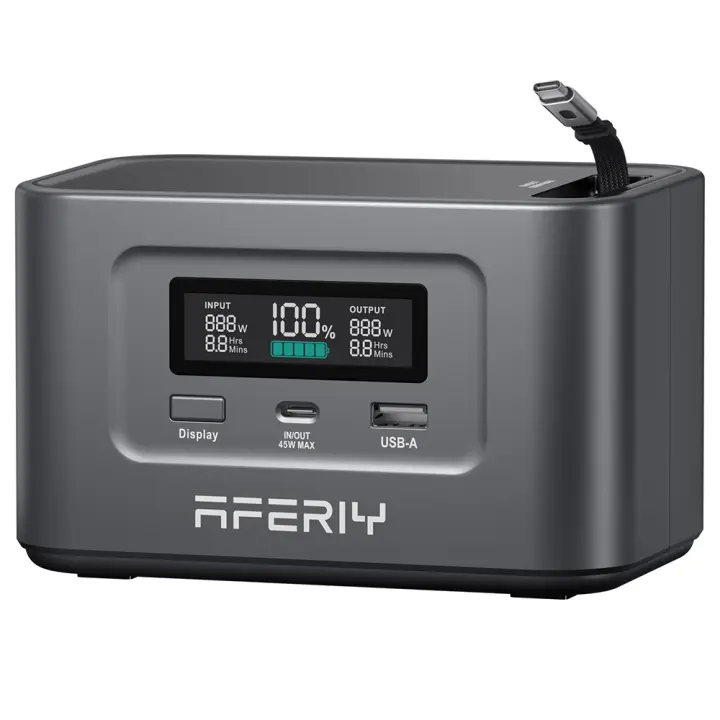 AFERIY Nano100 Estación de Energía Portátil, 100W 99.2Wh, Cable Tipo-C Telescópico, Aprobado para Aeropuerto, Carga Completa en 1.5h, Batería LiFePO₄ de 3000+ Ciclos - 1