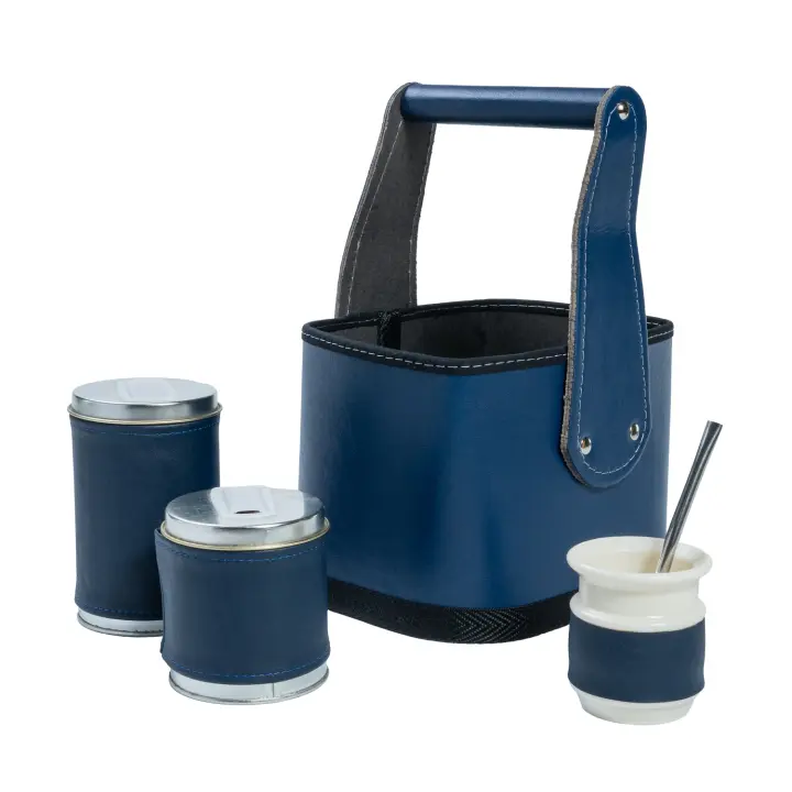 Set Mate Yerbera Azucarera Mas con bolso Canasta Para Transportar Ecocuero Artesanal Argentino Yerba - 1