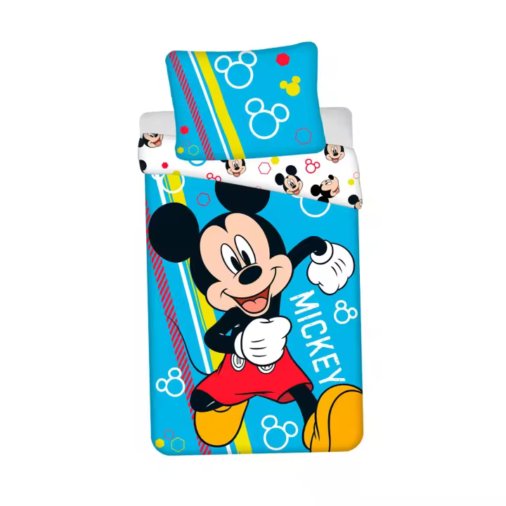 Ropa de cama Disney Mickey Happy con Efecto Brillante Juego de Cama Funda Nórdica de 140 x 200 cm y una Funda de Almohada de 70 x 90 cm. Algodón 100% - 1
