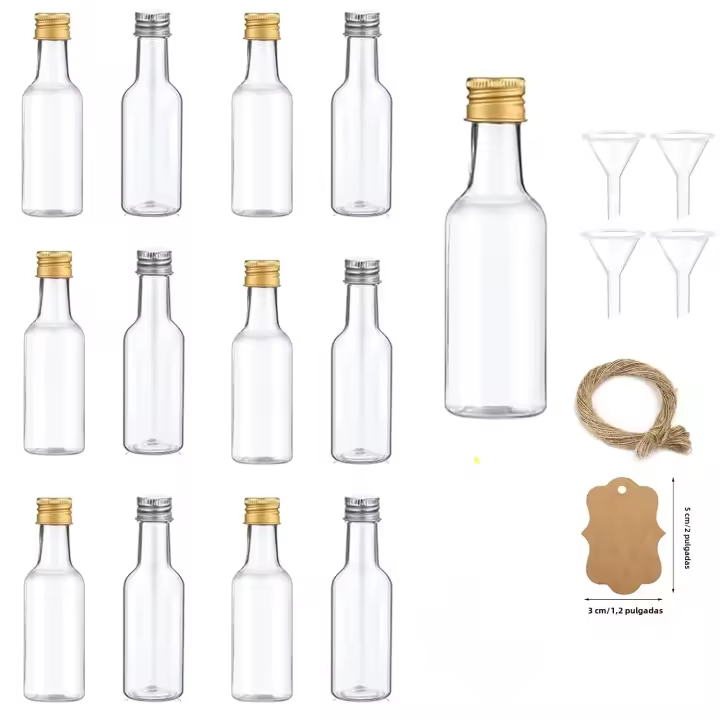 20pcs Botellas De Licor Miniatura Plásticas Pequeñas Botellas De Licor Vacías Para Fiestas Y Bodas Con Tapas De Plata/Oro - 1
