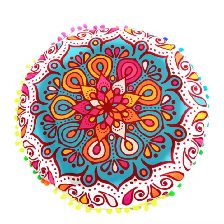 Funda De Cojín Redonda 43x43 Cm Con Patrón Mandala Bohemio Cubierta De Almohada Para Decoración Del Hogar Y Hotel Material Poliéster 100% Técnica Tejida - 1