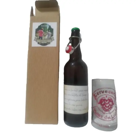 Cerveza artesana Valles del Lúpulo, Raíces (la nitro IPA de Valles del Lúpulo) en botella de 750 ml con vaso pintado a mano por el artista AlvArts - 1