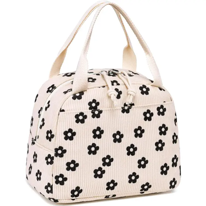 Lunch Box for Women Insulated Lunch Bag Corduroy Lunch Tote Bags Leakproof Cooler Lunch Case for Travel Work Picnic - 1