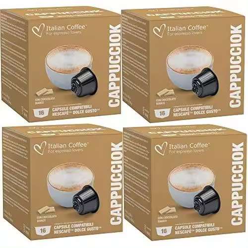 ( 4 x 16 ) 64 Cápsulas Capuchino con Chocolate Blanco Italian Coffee  - Cápsulas Compatibles  Dolce Gusto - 1