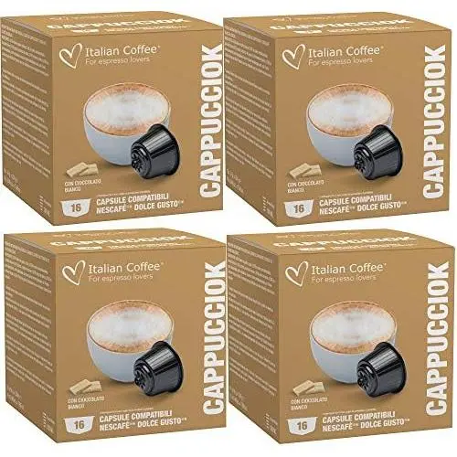 ( 4 x 16 ) 64 Cápsulas Capuchino con Chocolate Blanco Italian Coffee  - Cápsulas Compatibles  Dolce Gusto - 1