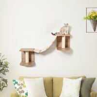 PawHut Estantes de Pared Gatos Escaleras de Tela para Gatos con Plataformas y Postes Rascadores de Sisal Centro de Actividades de Escalada 129x40x31,5 cm Marrón Claro - details 1