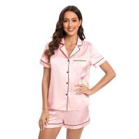 Conjunto De Pijamas De Seda Y Satén Para Mujer Verano Con Cuello Redondo Y Shorts 2 Piezas Dormitorio Elegante Pijama De Noche - details 4