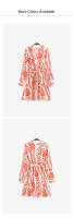 Vestido Corto Casual De Verano Para Mujer Con Cuello En V Manga Larga Y Cinturón Decorativo PB&ZA2024 Polyester - details 3