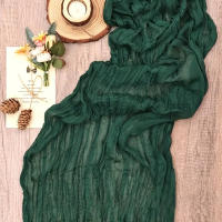1pc Corredor De Mesa Profundo Verde Gauze Cheesecloth Pleated Balinese Para Decoraciones De Boda Y Showers De Novia - details 2