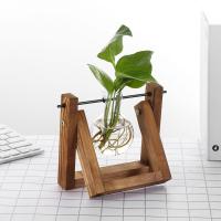 Vaso De Hierro Hidroponía Vintage Jarrón De Flor De Vidrio Con Marco De Madera Para Bonsái Decoración De Escritorio Y Hogar - details 4