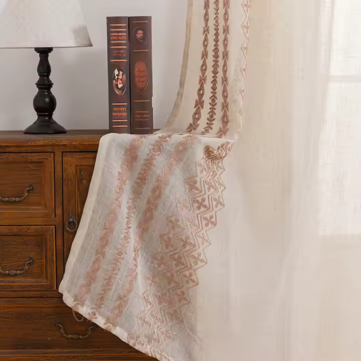 Cortinas De Linen Texturizado Vintage Con Estampado Floral Y Rayado Para Sala De Estar 63 Pulgadas Largas Cortinas Bohemias De Cabaña - 1