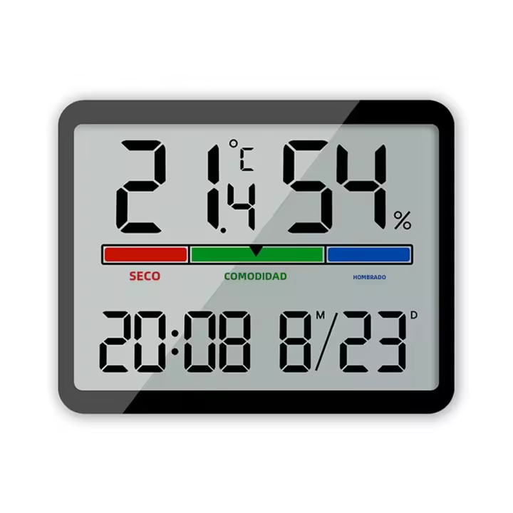 Medidor De Temperatura Y Humedad Multifunción Con Diseño Magnético Pantalla Grande Reloj Alarmas Electrónicos Termómetro Digital - 1