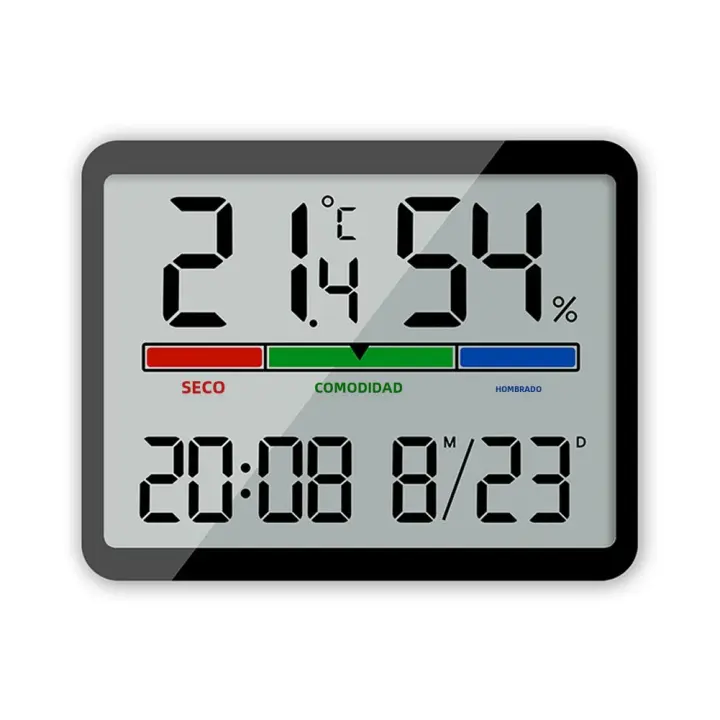 Medidor De Temperatura Y Humedad Multifunción Con Diseño Magnético Pantalla Grande Reloj Alarmas Electrónicos Termómetro Digital - 1
