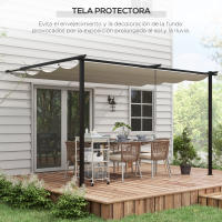 Outsunny Pérgola de Pared de Jardín 4x3 m Gazebo Exterior Cenador con Techo Retráctil Tela de Poliéster y Marco de Acero para Patio Terraza Balcón - details 4