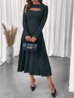 Vestido Largo De Encaje Con Mangas Largas Para Mujer Nuevo Otoño E Invierno Estilo Básico Silueta Ajustada Y Flared - details 2