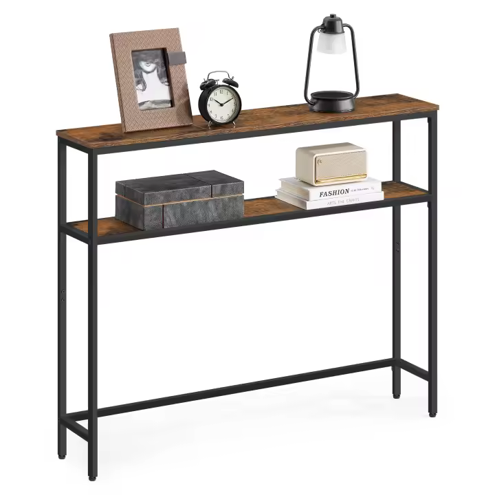 VASAGLE Mesa de Consola,  20 x 100 x 80 cm, Mesa de Entrada Moderna con 2 Estantes, para Sala de Estar, Dormitorio,Gris Carbón y Negro Tinta/Marrón Rústico y Negro Tinta /Greige Mélange y Negro Tinta/Blanco Mármol y Negro Tinta - 1