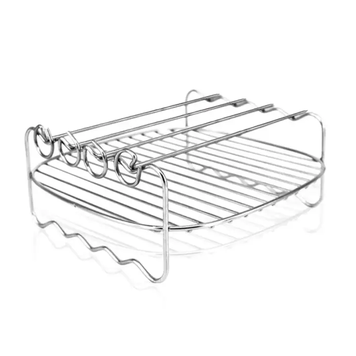 Rack De Doble Capa Para Air Fryer Accesorios Metálicos Plegables Soporte Con Brochetas Herramientas De Cocina - 1