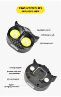 Linterna Frontal De Cabeza Recargable Tipo-C Owl Cob Rotativa 360° Luz LED Para Pesca Y Caza Impermeable Con Imán USB - details 5