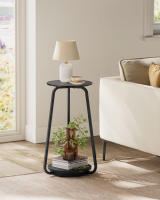 Mesa Auxiliar Redonda de 2 Niveles, Mesita de Noche con Tapa de Cristal y Estante de Aglomerado, Estilo Moderno, Ideal para Sala de Estar y Espacios Pequeños, Blanco Mármol - details 6